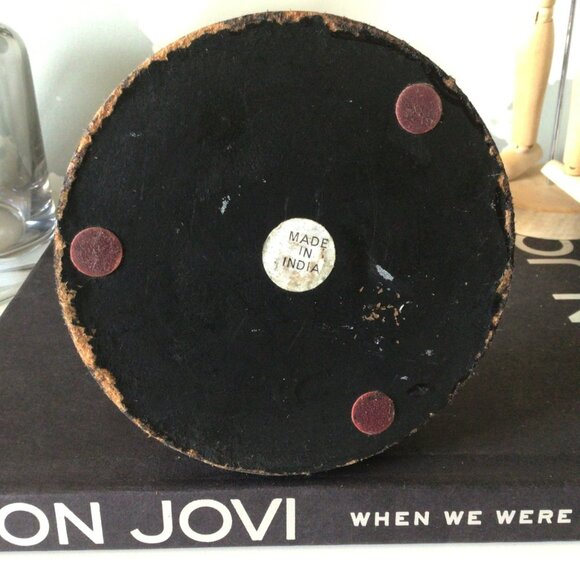 Vintage Brass Mask Face On Black Wood Base Made in India - Picture 10 of 13